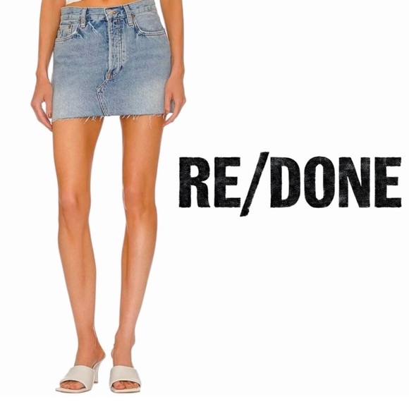 RE/DONE 90s Mini Skirt in faded blues denim Size 28/6 Celeb style alert - Picture 2 of 9